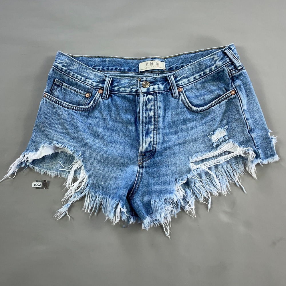 We The Free Free People Distressed Denim Cut Off Shorts Blue Womens Size 30